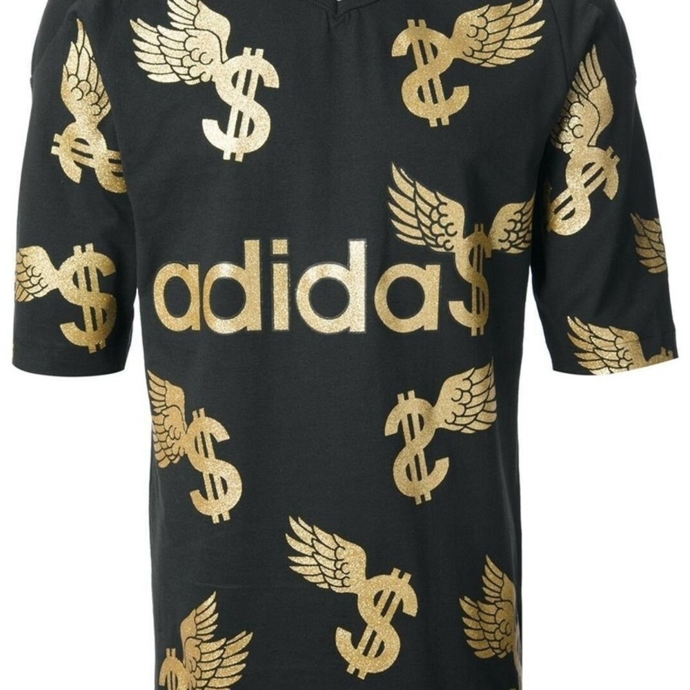 Adidas Black x Jeremy Scott Black Gold Short Sleeve Tee M Dollar